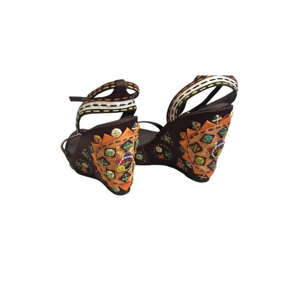 Sam Edelman Boho Embroidered Platform Wedge Sandals Ankle Strap Espadrille 7.5 - Picture 7 of 13